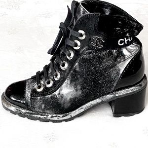 RARE CHANEL Distressed Calf Hair Combat Boots